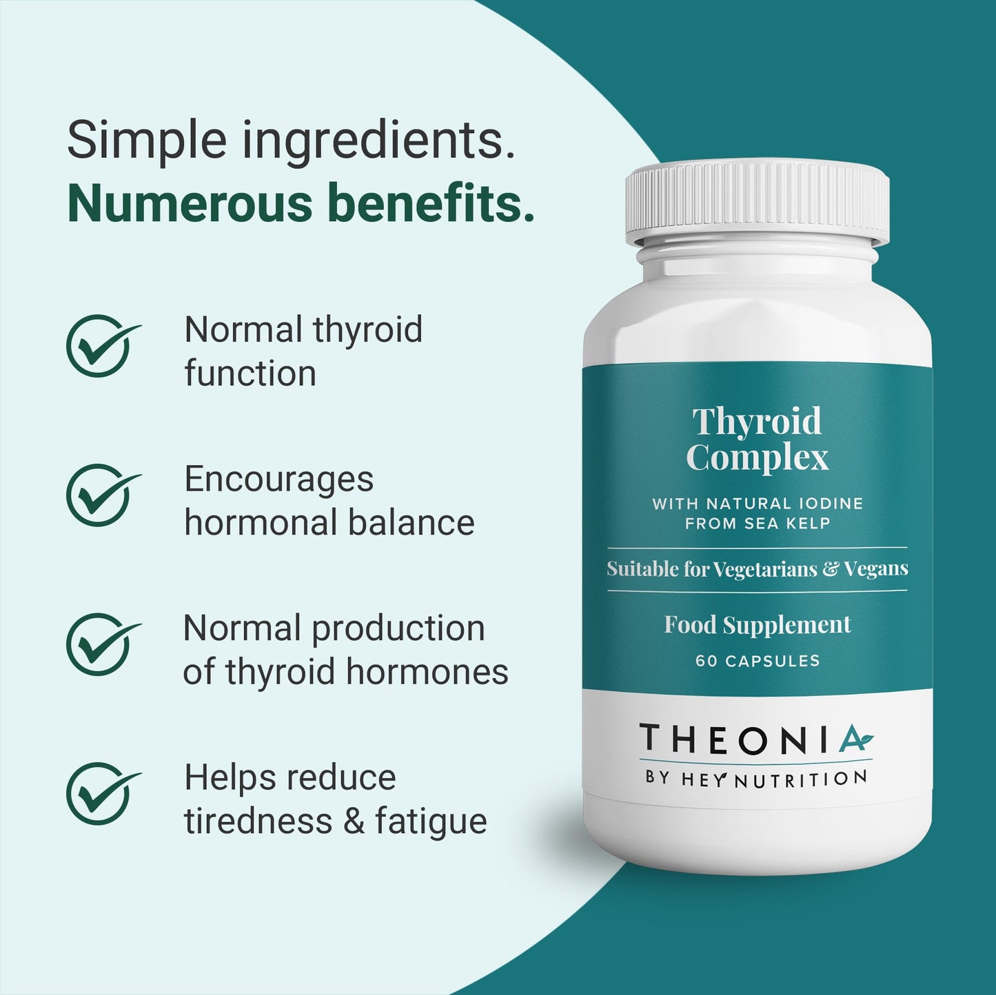 Theonia Thyroid Complex Supplement - Copper, Iron, Zinc, Selenium, Vitamin B Blend - Advanced Thyroid Function - 60 Capsules/30 Servings - Non-GMO, Vegan
