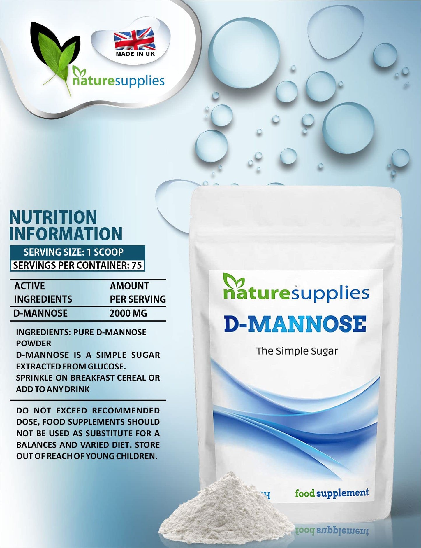 naturesupplies D-mannose Powder 150g - GMO Free - Vegan Friendly - Highly Concentrated Mannose, Pure Ingredients, No Chemicals in Our Supplements from Naturesupplies