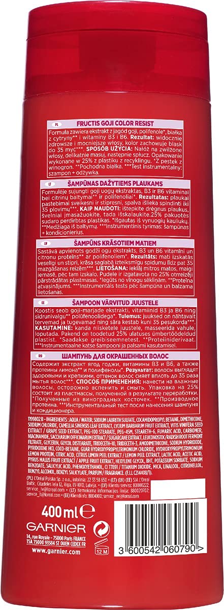 Garnier Fructis Color Resist Shampoo for Coloured and Highlighted Hair Strengthens, Nourishes and Protects 400ml