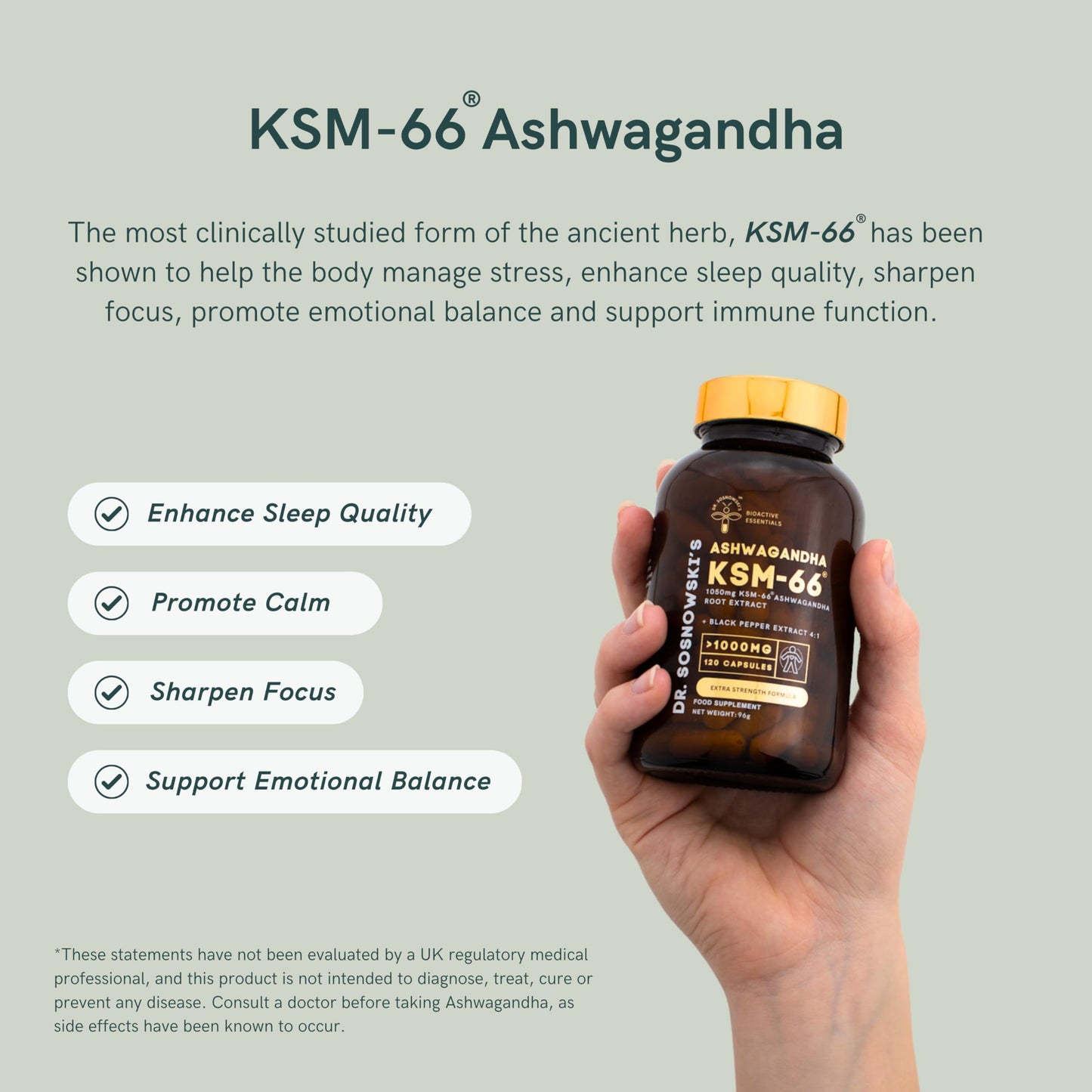 Dr. Sosnowski's BioActive KSM-66 Ashwagandha Capsules | 1050mg KSM-66 Ashwangandha with Black Pepper Extract, Extra Strength Formula (120 Capsules)
