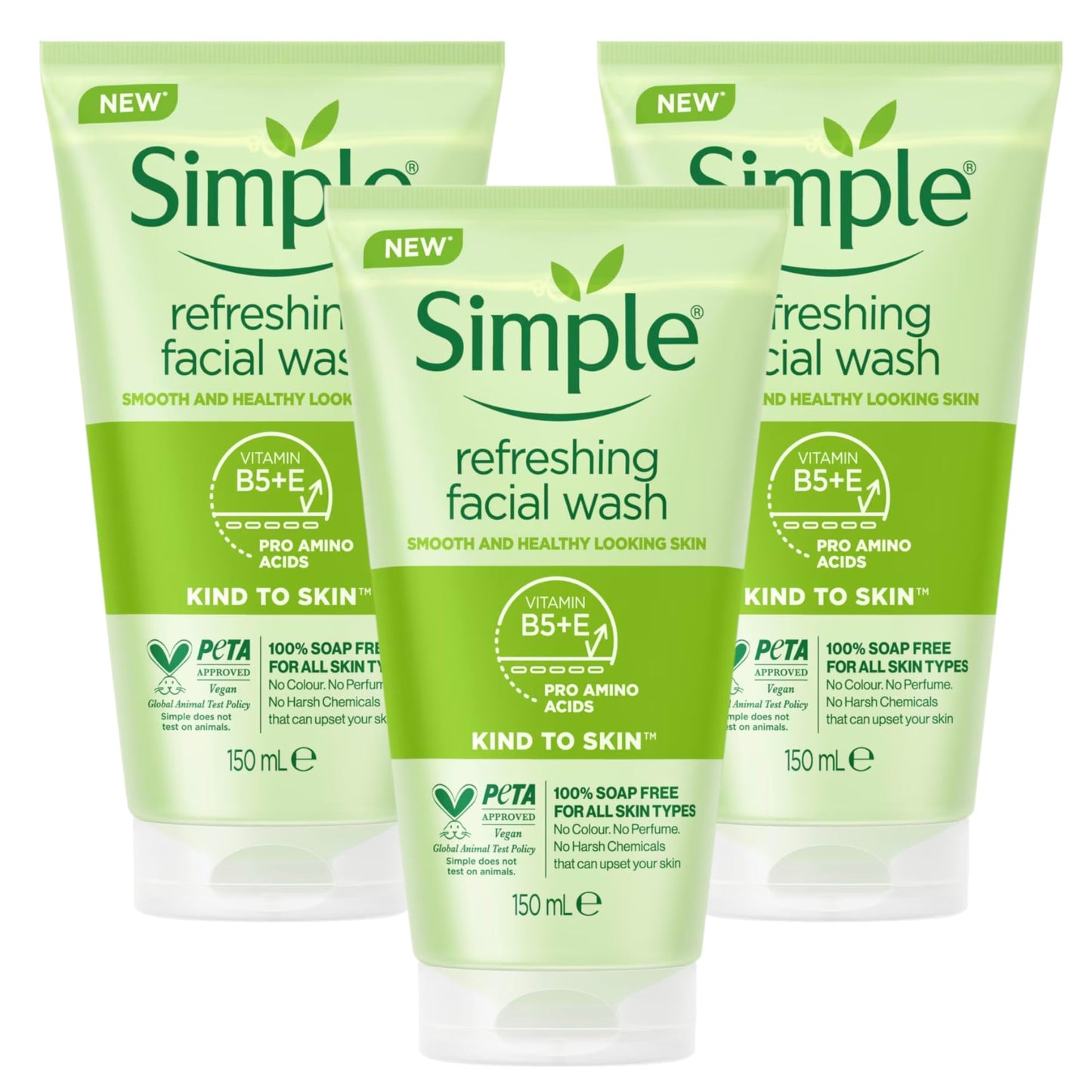 Aasram 3 x 150mL | Simple Kind to Skin Refreshing Face Wash Gel 150ml | Soap Free | for All Skin Types | 3 Pack