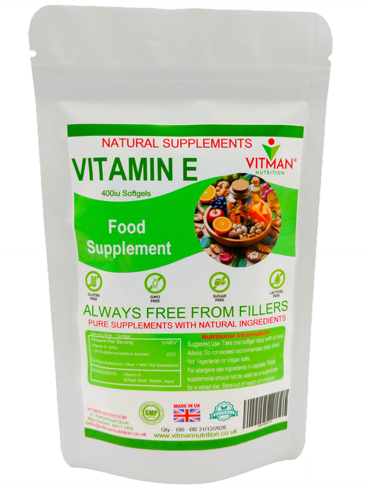 Vitamin E 400 IU, 120 Softgels 4 Month Supply, Natural Antioxidant Source Vitamin E, D-Alpha Tocopherol, High Potency and Absorption, Made for VitMan Nutrition (120)