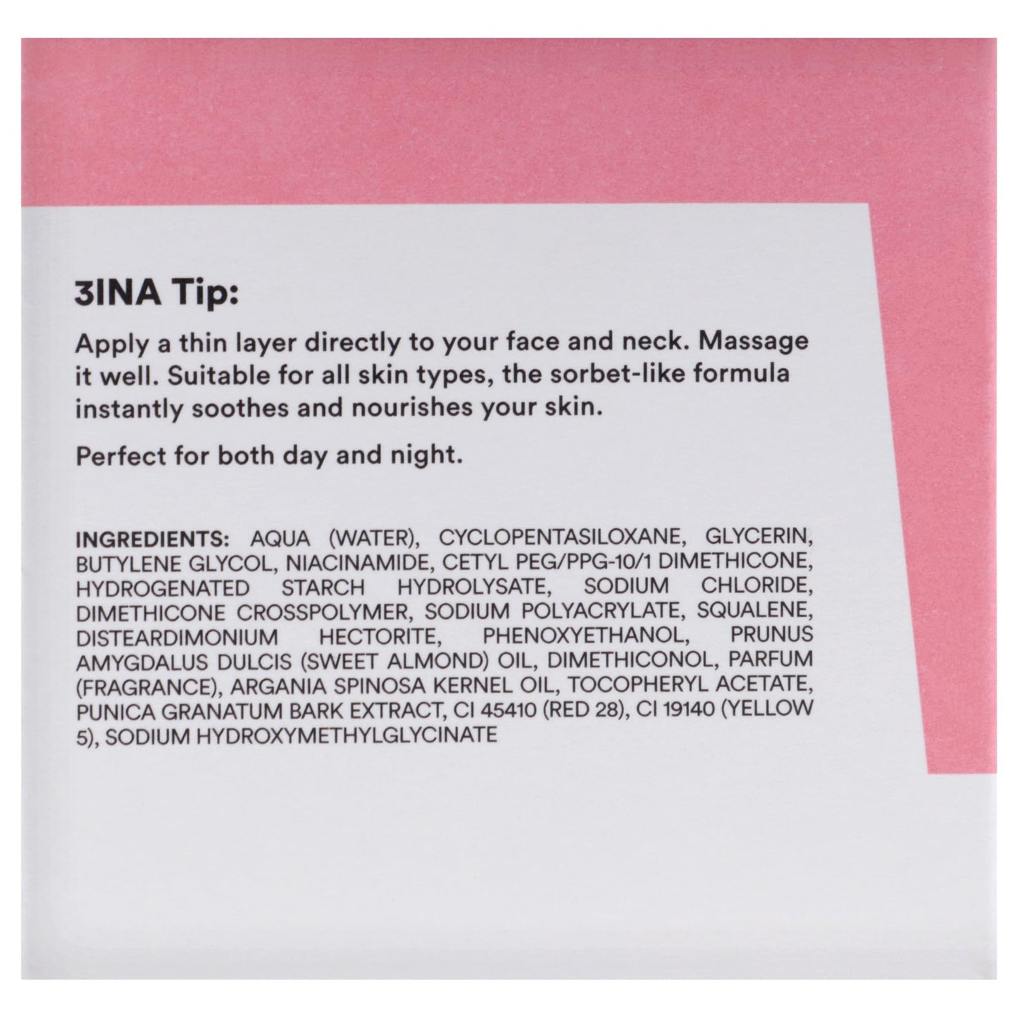 3INA MAKEUP - The Sorbet Face Cream - Moisturising Cream with Niacinamide - Face Cream Smoothing with Olive Oil & Sweet Almond Oil - Day and Night Face Cream for All Skin Types - Vegan - Cruelty Free