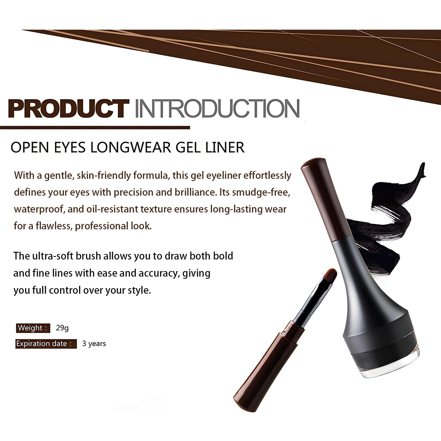 Mikloven 2PCS Waterproof Gel Eyeliner Pot with Brush (Black & Brown), Smooth High-Pigment Matte Cream Eyeliner, Long-Lasting Smudge-Proof Eye Liner for 24H Eye Makeup