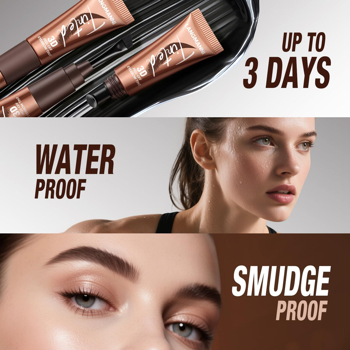 HOPHAT 3D Peel-Off Eyebrow Tint Gel – Long-Lasting Waterproof Brow Colour, Natural-Looking Tint Lasts Up to 3 Days, Easy to Apply & Remove (01#GRAY BROWN)
