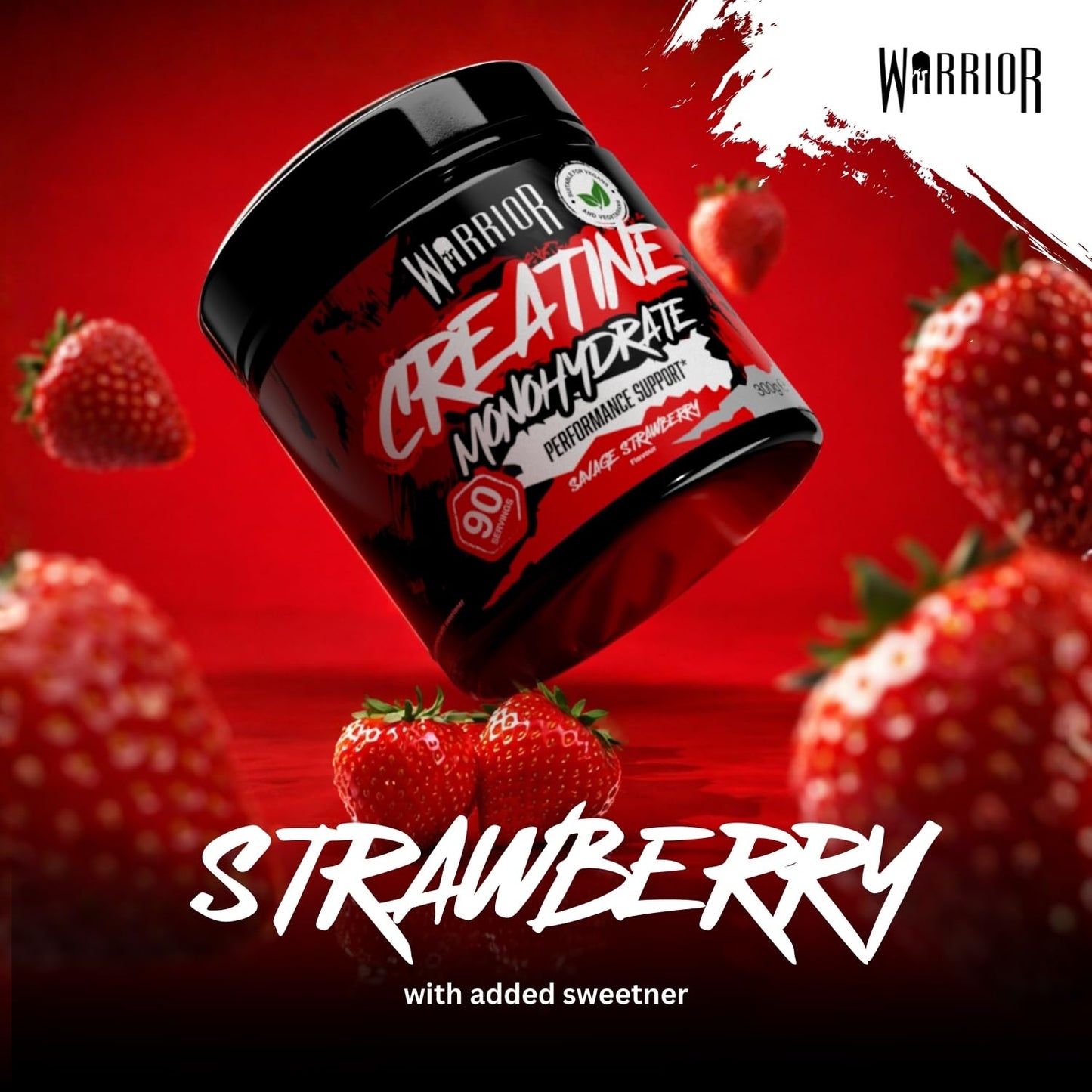 Warrior Flavoured Creatine Monohydrate Powder 300g (90 Servings) – Creatine Powder Drink, Creatine for Performance, Strength & Recovery (Not Creatine Gummies or Tablets) – Savage Strawberry