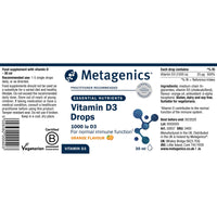Metagenics Vitamin D3 Liquid Drops - 1000iu Vitamin D for Healthy Immune System, Bones, Muscles & Teeth - Orange, 30ml