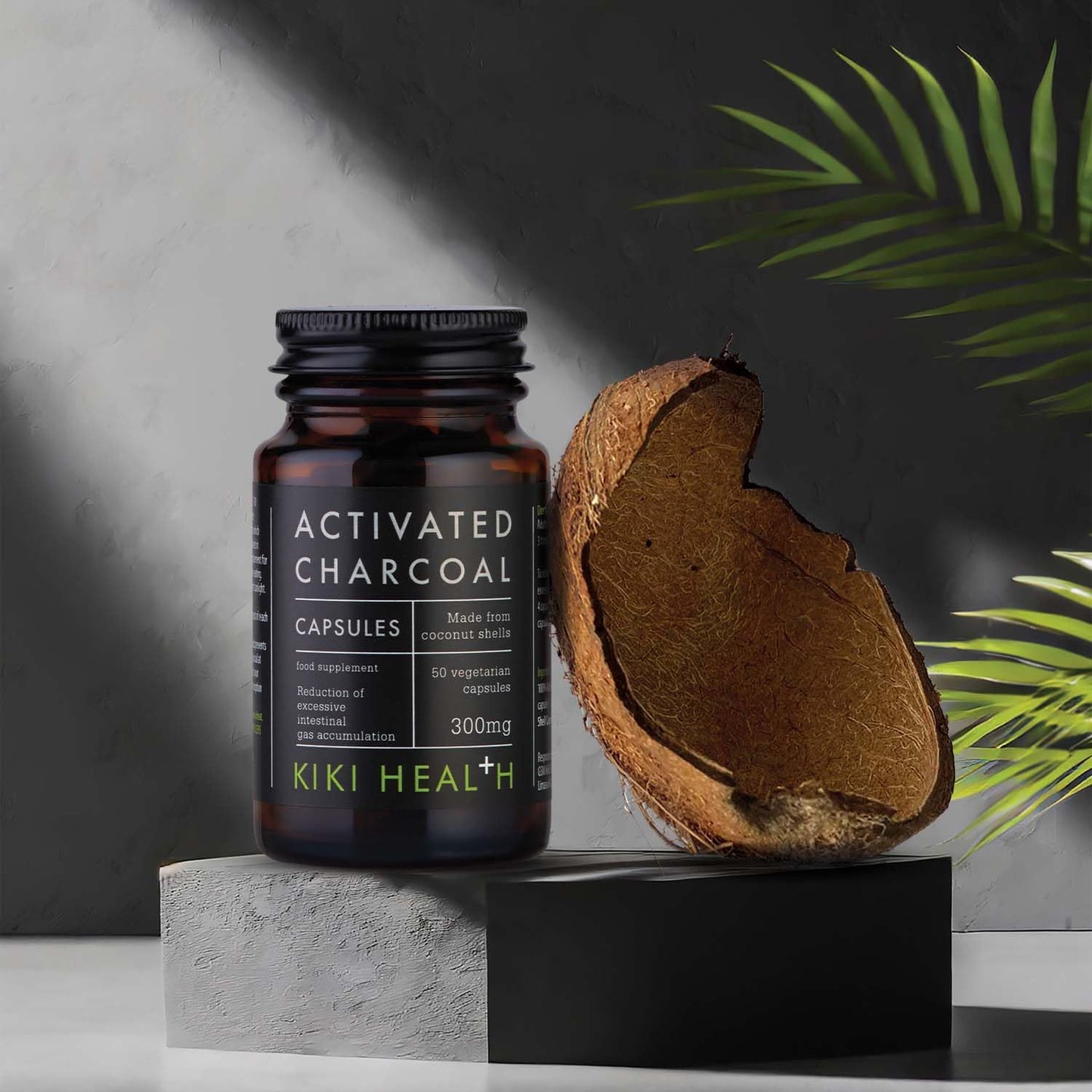 KIKI HEALTH KIKI Health - Activated Charcoal 300mg - Made from 100% Pure Coconut Shells - Contributes to Reducing Excessive Flatulence After Eating - Natural Teeth Whitener - 50 Capsules