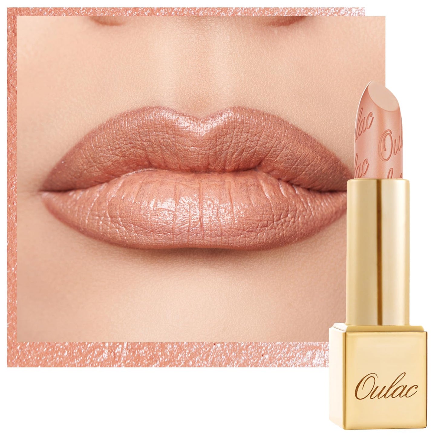 Oulac OULAC Glow Metallic Shine Lipstick, Nude High Impact Lipcolor, Lightweight Soft and Ultra Hydrating, Long Lasting, Vegan & Cruelty-Free, Full Coverage Lip Color 4.3 g/0.15 GM02 Ethereal