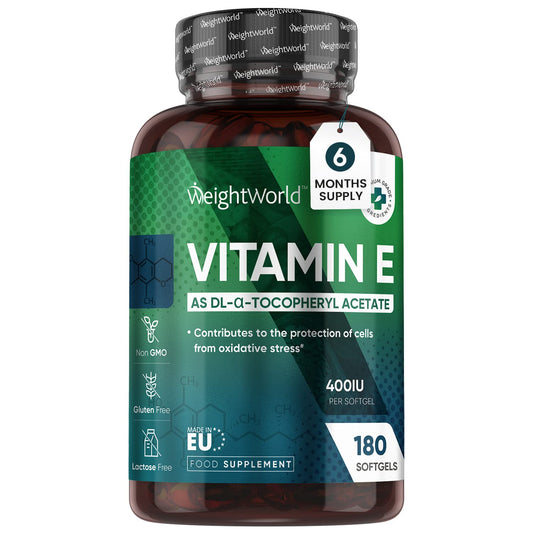 Vitamin E Capsules Softgels 400IU (Advised Intake) - 180 Vit E Softgels (6 Month Supply) - High Strength Vitamin E Oil Capsule - Hair Nail Skin Supplement - Natural Alpha Tocopheryl (Not Vit E Tablet)