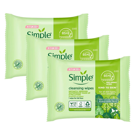 Simple Kind To Skin 25 Cleansing Facial Wipes (3 packs)