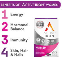 Active Iron Women with Active Multivitamin | 30 Iron Capsules & 30 Active Multivitamins | Iron Supplement | High Strength B Vitamins | Non-Constipating | 1-Month Supply