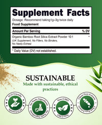 vegishake Organic Silica Extract 10:1| High Strength Naturally Sourced Silica Supplement | for Skin Health and Mobility | Vegan Capsules | from Bamboo Extract | UK Made (100G)