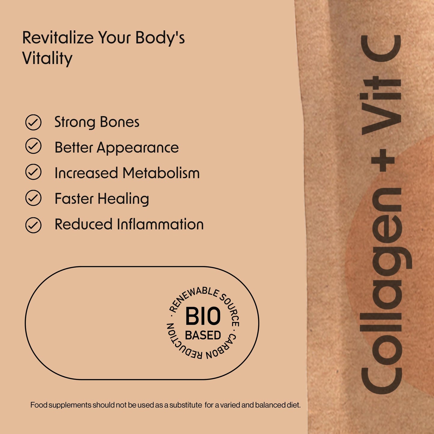 Fitness Health Collagen Powder with Vitamin C 100G - Youthful Looking Skin - Bovine Collagen Hydrolysed - Boost Skin Health - Supplement for Skin
