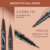 Mikloven 2-in-1 Eyebrow Pen with Ultra-Fine Tip and 4-Pronged Head for Precision Definition, Filling, and Feathering - Smudge-Proof Long-Lasting Dark Brown Tint for Natural-Looking Brows and Everyday Touch-Ups