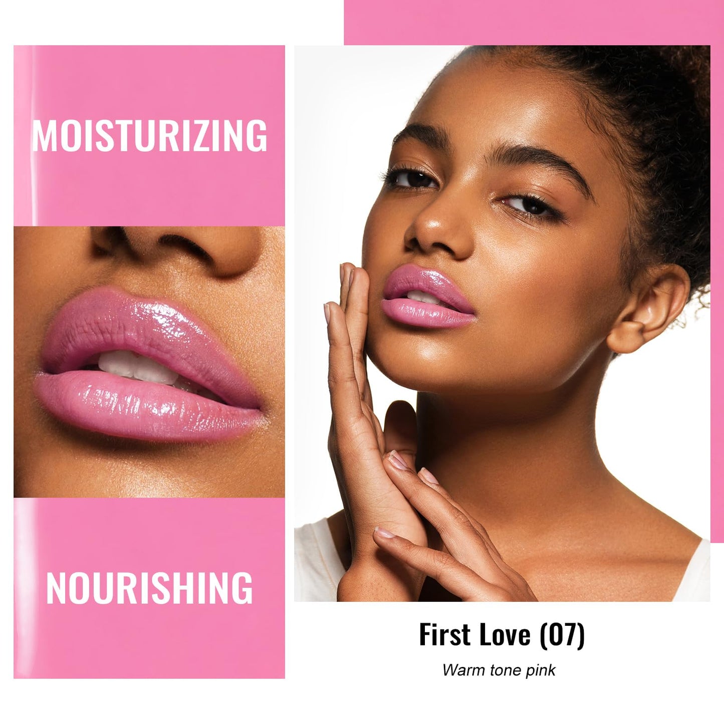 Oulac Warm Pink Lipstick - Moisture Shine Hydrating Lipstick & Tinted Lip Balm for Dry Lips, Medium Coverage Lip Colour | Juicy Look, Glossy Finish, Vegan, Cruelty-Free, First Love (07)