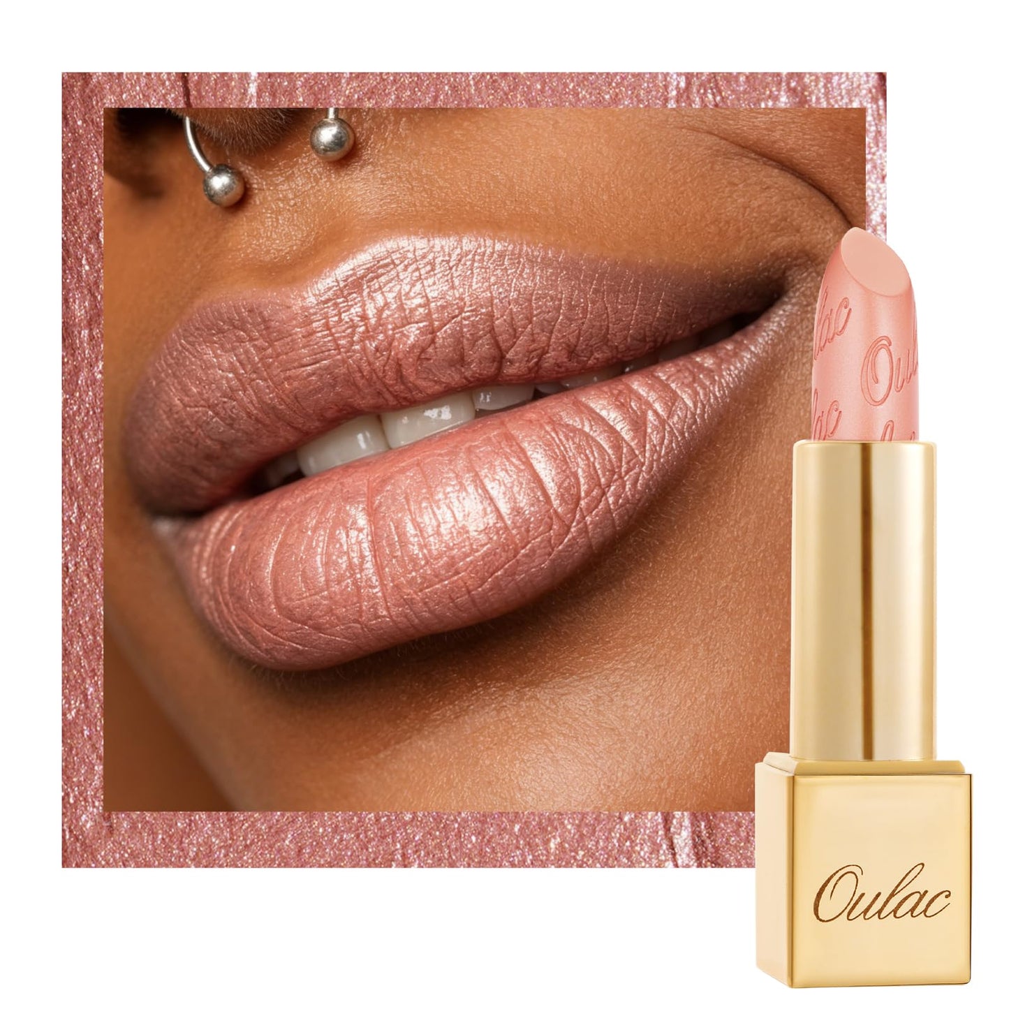Oulac OULAC Glow Metallic Shine Lipstick, Nude High Impact Lipcolor, Lightweight Soft and Ultra Hydrating, Long Lasting, Vegan & Cruelty-Free, Full Coverage Lip Color 4.3 g/0.15 GM09 Elysium