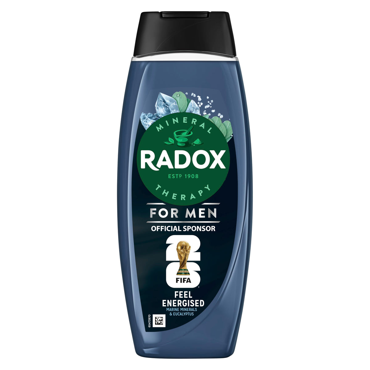 Radox Mineral Therapy Limited-Edition FIFA World Cup 26** Bottle Feel Energised 2-in-1 Shower Gel & Shampoo body wash with herbs, marine minerals & eucalyptus for a refreshing experience 450 ml