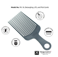 Chicago Comb Model 11 Carbon Fiber, XL Hair Pick, Anti-Static, 7.5 Inches (19 cm), Made in USA, Graphite black
