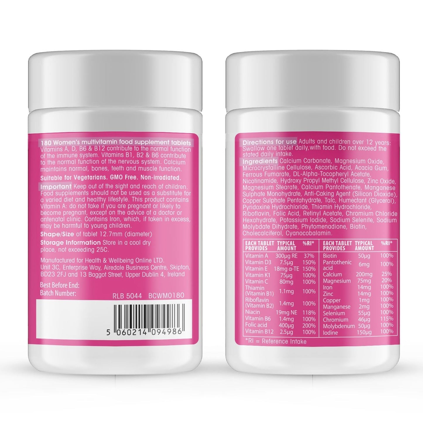 Women's Multivitamin Tablets, Beauty & Co. 180 Tub, Contains 23 Vitamins and Essential Minerals