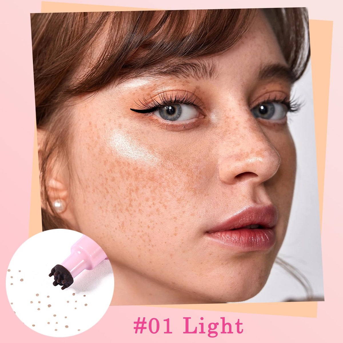 ZoeyShine 2 in 1 Freckle Stamp and Black Liquid Eyeliner, Waterproof Natural Lifelike Makeup, Long Lasting Soft Spot Pen Glitter Fake Freckle Stamp and Eyeliner Pencil (# LIGHT)