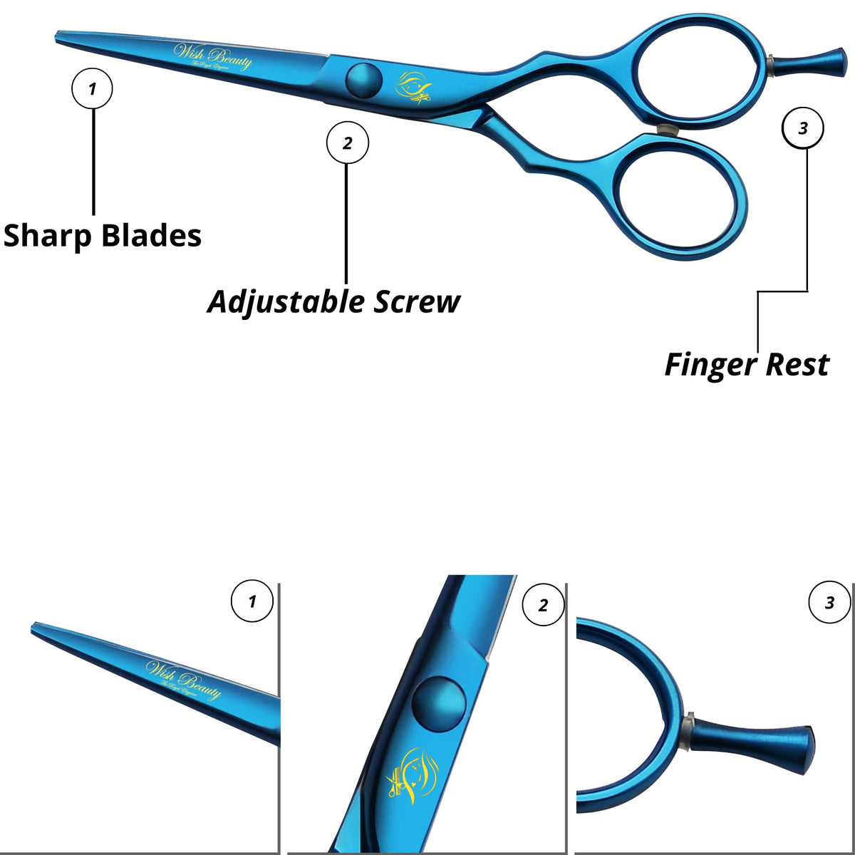 wish beauty,the royal elegance Wishbeauty Professional Hairdressing Scissors - 5.5 inch Hair Scissors for Women & Men - Barber Scissors for Hair Cutting - Sharp Scissor Blades - RightHand Hairdressers Scissors for Salon (Blue)