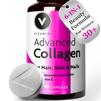 V Vitamini Fast-Absorbing Collagen Supplements for Women - High Strength Marine Collagen with Hyaluronic Acid, Biotin, Vitamin C & E - Supports Radiant Skin, Hair & Nails - UK Made - 90 Capsules
