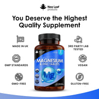 Magnesium Supplements 516mg - 120 Magnesium Tablets Supports Muscle Bone Health, Energy - High Strength Magnesium and Zinc Supplements Easy to Swallow Sleep Supplement (not Capsules) Vegan, UK Made