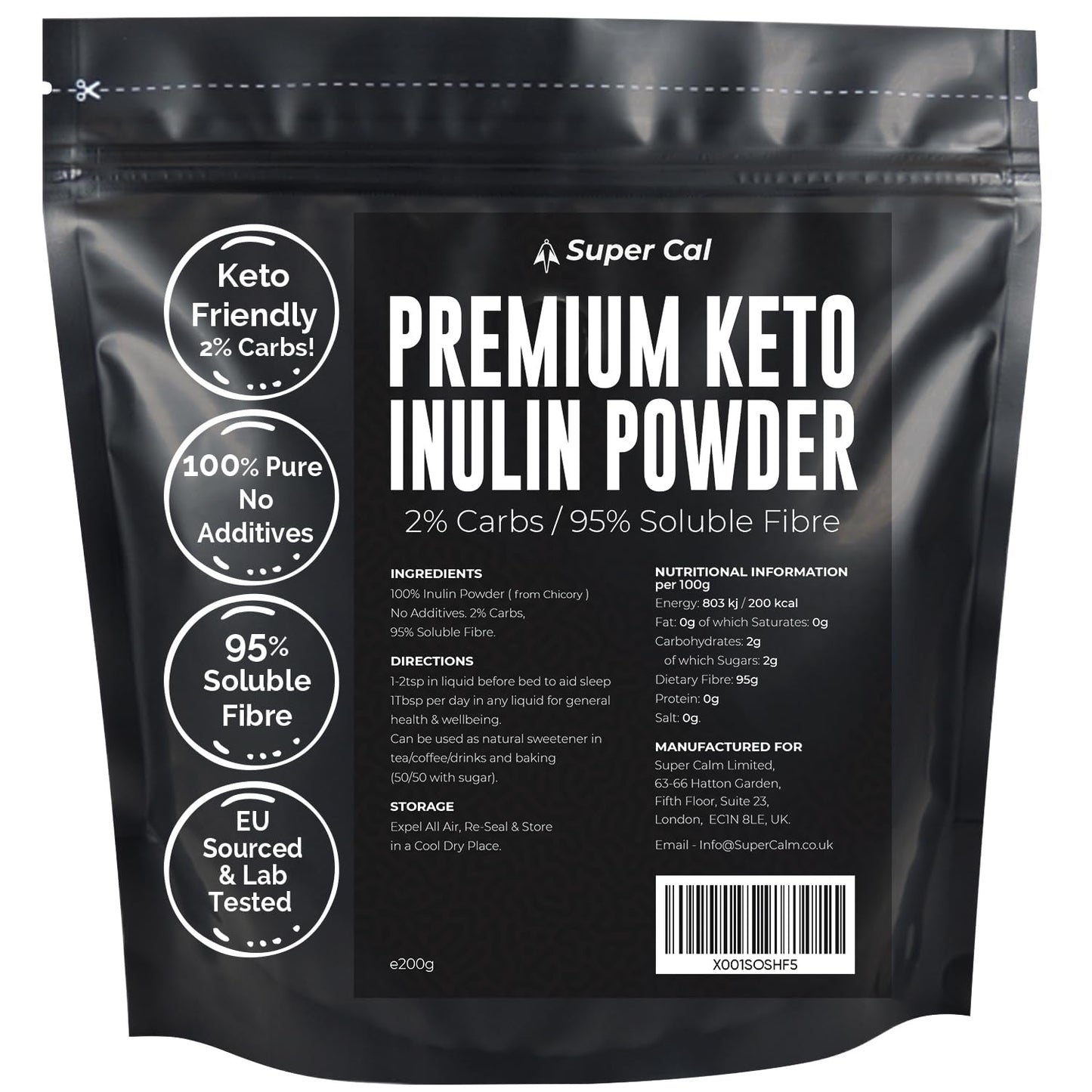 Super Cal Keto Inulin Powder 200g 95% Fibre / 2% Carbs Lab Tested
