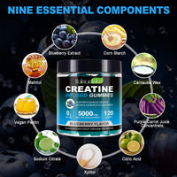 XAYGHE Creatine Gummies - Max 5000mg Creatine Monohydrate Gummies for Men and Women, 120 Chewable Vegan Gummies, Blueberry Flavour- 2 Months Supply, Suger Free