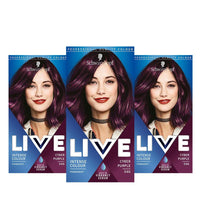 LIVE Schwarzkopf Live Intense Colour Purple Hair Dye, 3-Pack Permanent Colour with Vibrancy Serum, 046 Cyber Purple