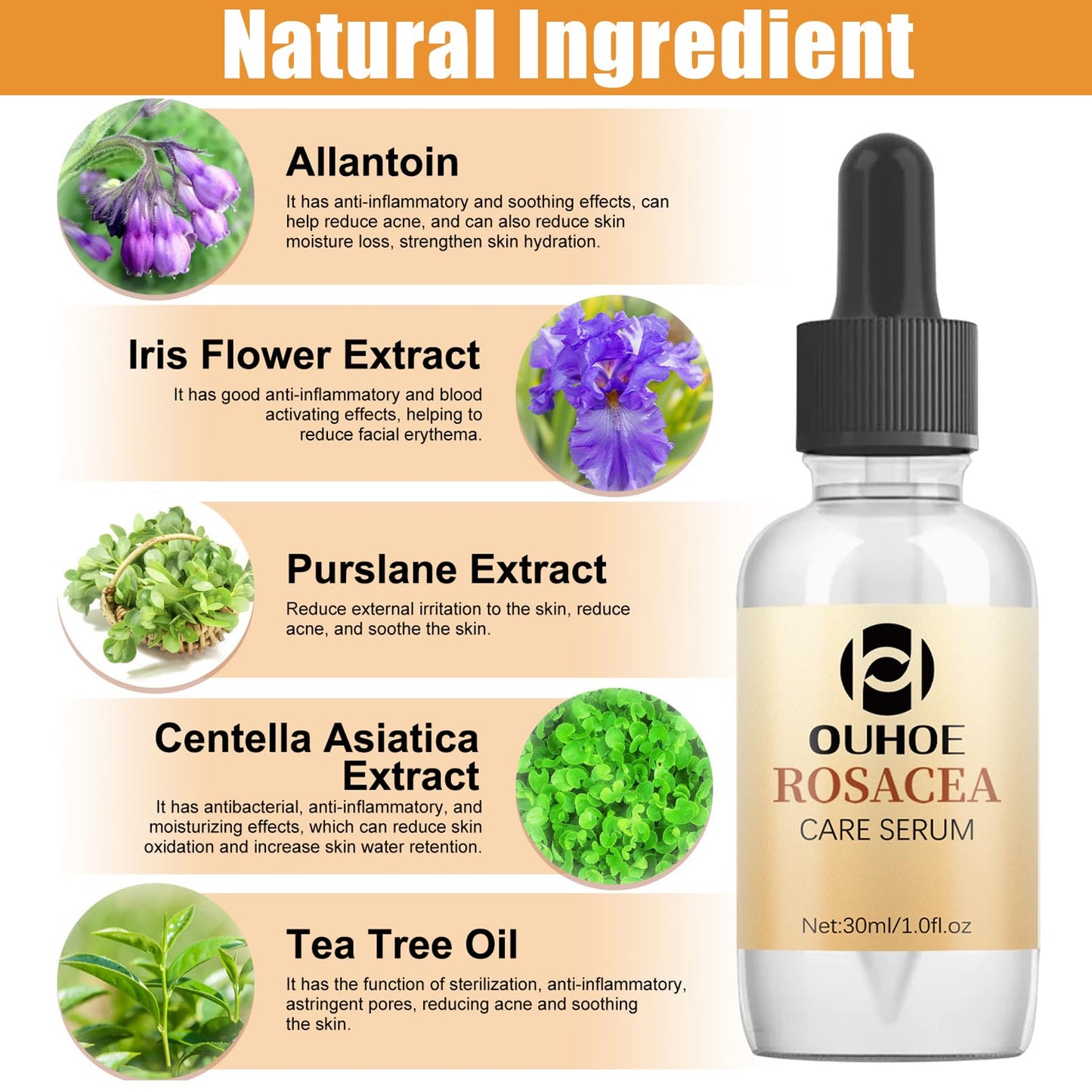 DMQ 2PCS Rosacea Face Serum,Anti Redness Face Serum,Tea Tree Anti Aging Serum for Face,Relieve Redness & Acne Mark,Natural Face Moisturizer for Sensitive Skin,Improve Skin Elasticity-Women & Men