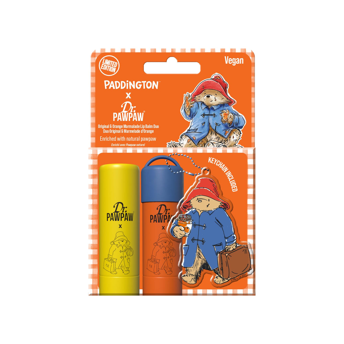 Dr. PAWPAW ORIGINAL BALM Dr.PAWPAW x Paddington™ Original & Orange Marmalade Lip Balm Duo (2 x 4g), With Paddington Keyring, Hydrating Lip Balms Set with Keyring, Nourishing, Soothing Makeup, Vegan Lip Care