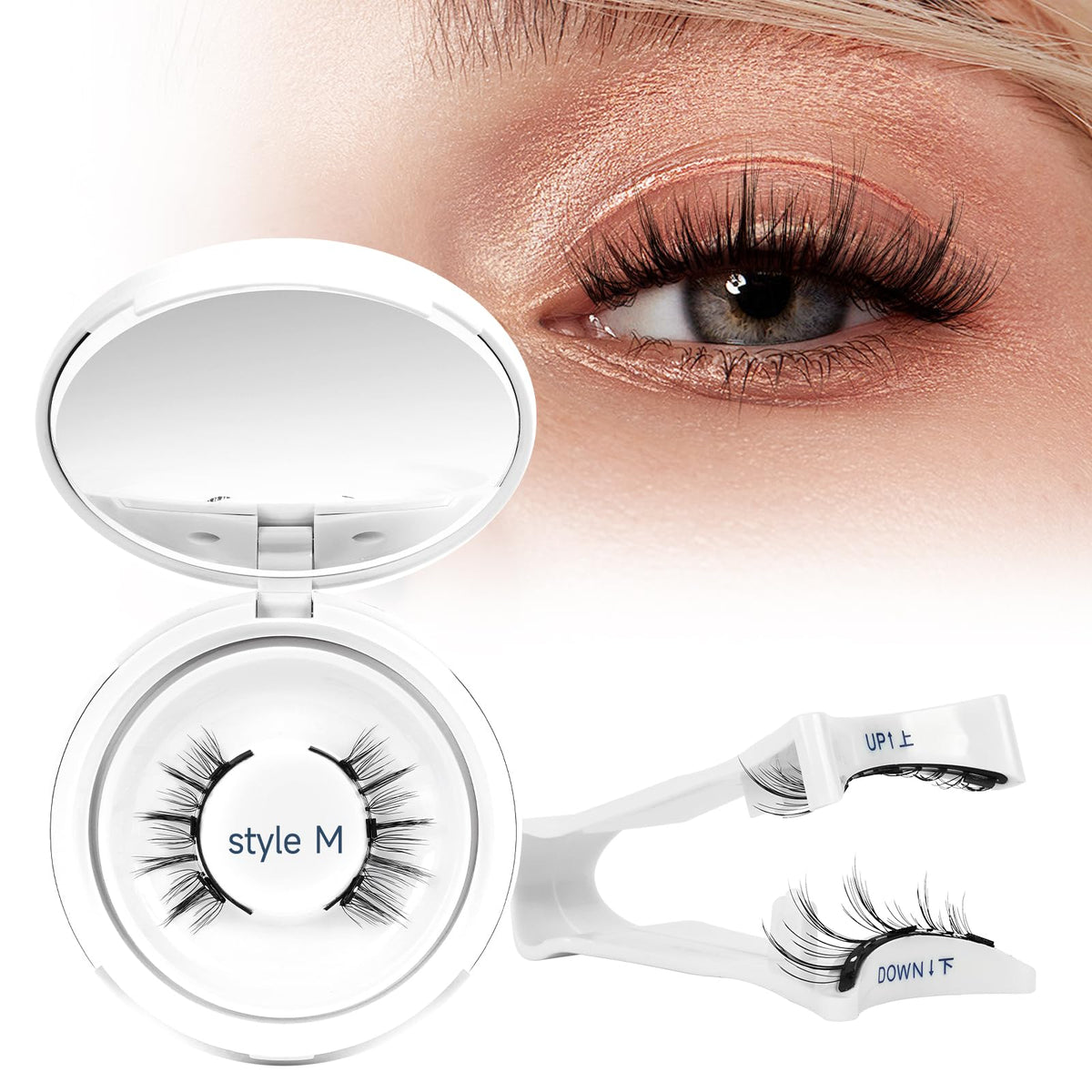 Magnetic-Eyelashes Natural Look, Higu clace Magnetic-Lashes Kit with Applicator, 1 Pair Reusable Lashes Magnetic Easy to Wear and Remove Wispy Eyelashes Magnetic No Glue or Eyeliner Needed(STYLE M)