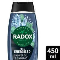 Radox Mineral Therapy Feel Energised 2-in-1 Shower Gel & Shampoo Men's Body Wash with marine minerals & eucalyptus for a cooling experience 450 ml