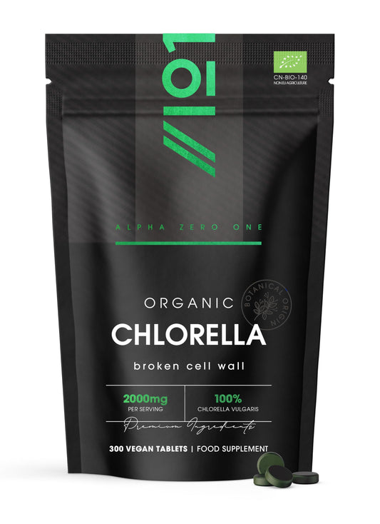 ALPHA01 Organic Chlorella 2000mg – 300 Vegan Tablets – Broken Cell Wall – Pure Formula Supplement with no Additives – Resealable and Recyclable Pouch – by Alpha01
