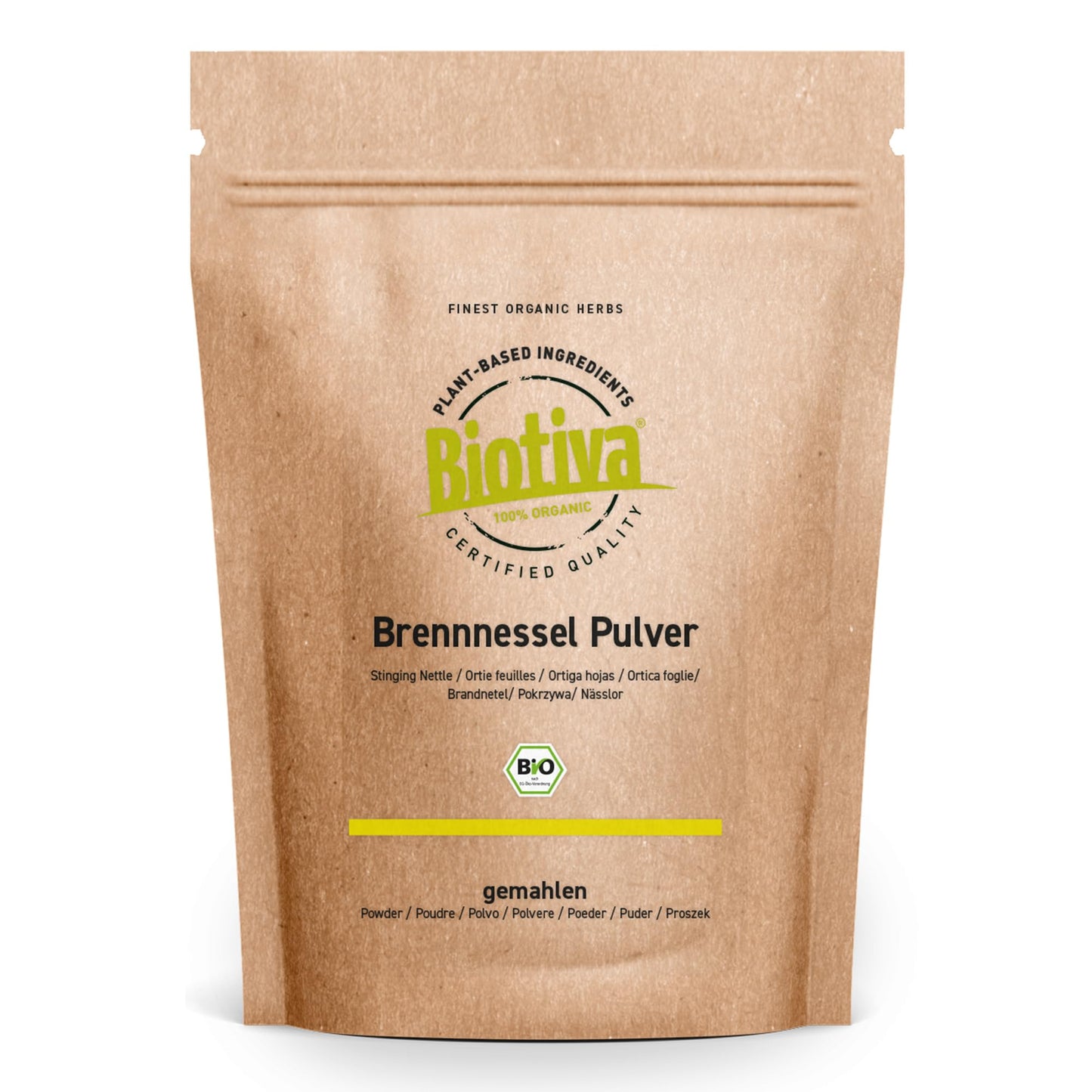 Biotiva Stinging Nettle Leafs Powder Organic 500g - Stinging Nettle Tea - Powder - 100% Organic - Packed and Controlled in Germany (DE-ECO-005)