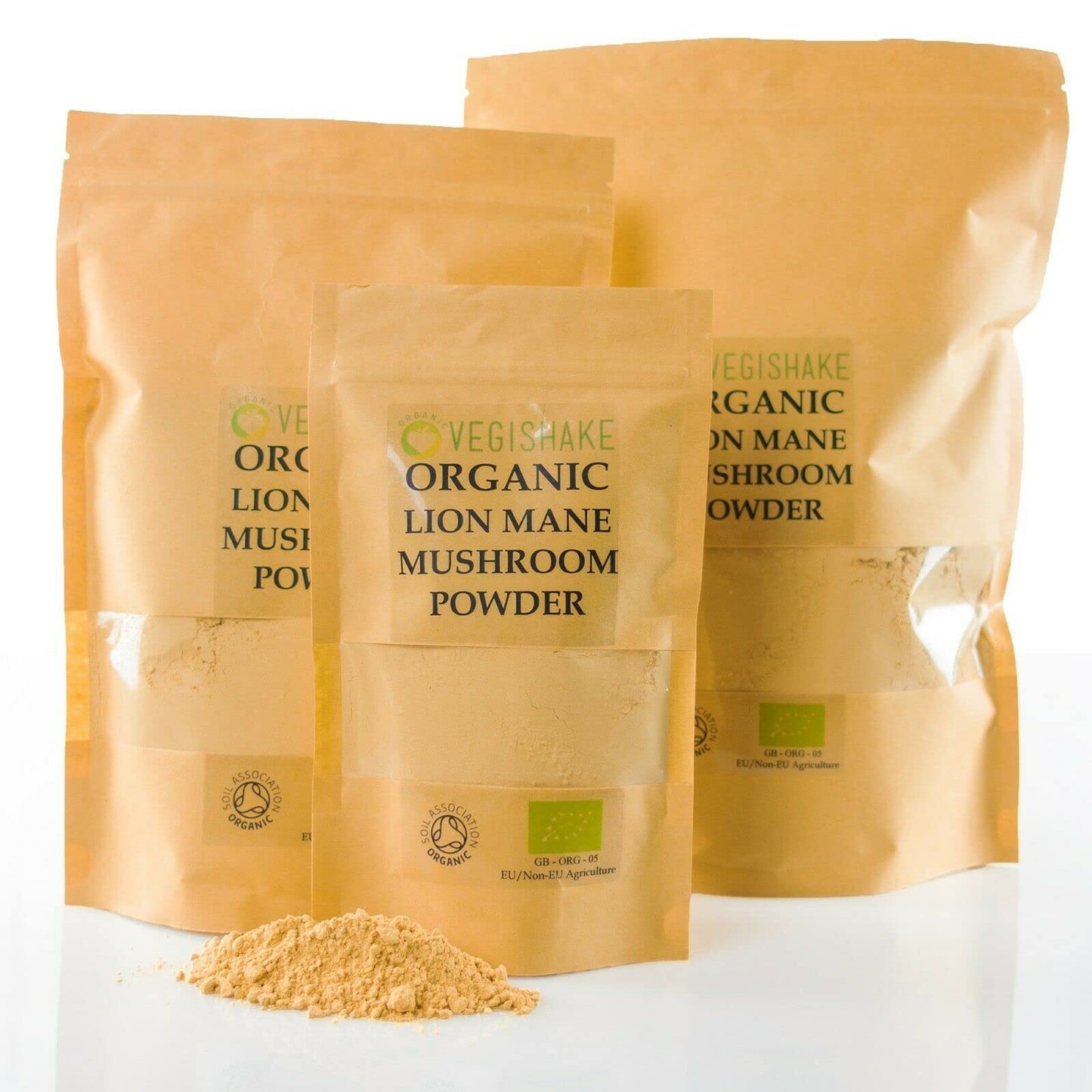 vegishake Organic Lions Mane Mushroom Powder Hericium erinaceus Polysaccharides Immune Cognitive Vegan (100g)