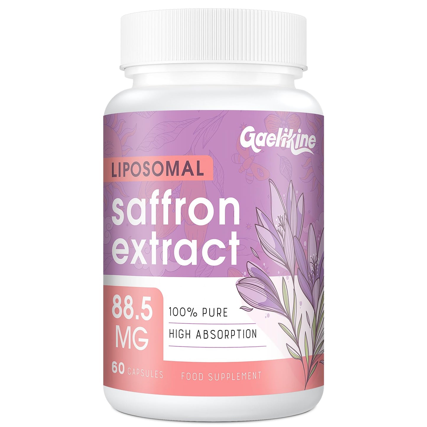 Liposomal Saffron Supplements 88.5 mg, 100% Pure Saffron Extract Capsules, Premium Saffron for Mood, Focus, Vision & Energy, Weight and Appetite, 60 Capsules, 2-Month Supply