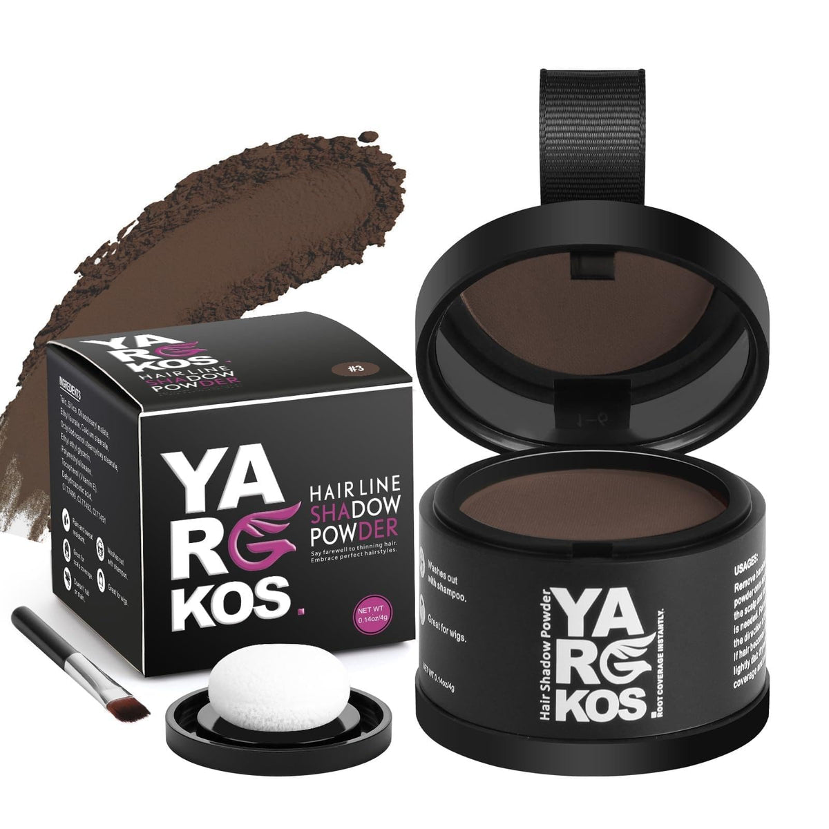 MIFANYO Hairline Shadow Powder, Instantly Root Touch Up Powder for Women Gray Hair Cover Up, Color Root Coverage for Thinning Grey, Mens Roots Concealer for Hair Loss Beard Line, 3-Dark Brown
