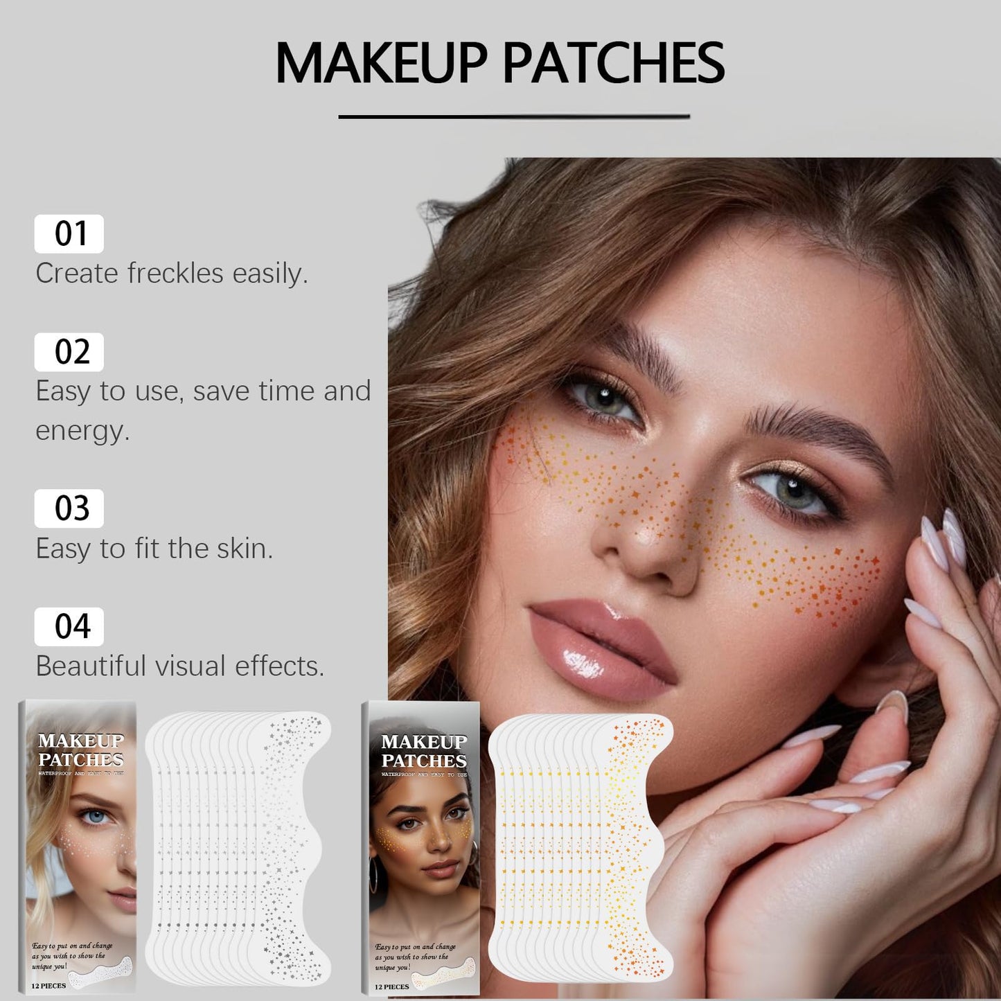 HERBENJOY Glitter Freckles Face Tattoo 24pcs Face Glitter Freckles Face Glitter Makeup Speckles For Party Woman Glow Up Makeup Patches Festival Cute Glitter Makeup Accessories