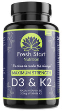 Vitamin D3 4000 IU and Vitamin K2 200µg MK7 - Vitamin D3 K2 High Strength Supplement - 120 Capsules 4 Month Supply Cholecalciferol - K2 Menaquinone-7 - Made in The UK