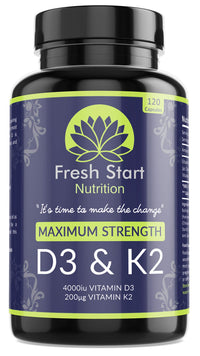 Vitamin D3 4000 IU and Vitamin K2 200µg MK7 - Vitamin D3 K2 High Strength Supplement - 120 Capsules 4 Month Supply Cholecalciferol - K2 Menaquinone-7 - Made in The UK