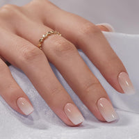 BTArtbox Press On Nails Short - 32 Pcs Ombre False Nails with Glue, Square Soft Gel Fake Nail in 16 Sizes, Natural & Reusable Stick on Nails for Women, Vanilla Cream