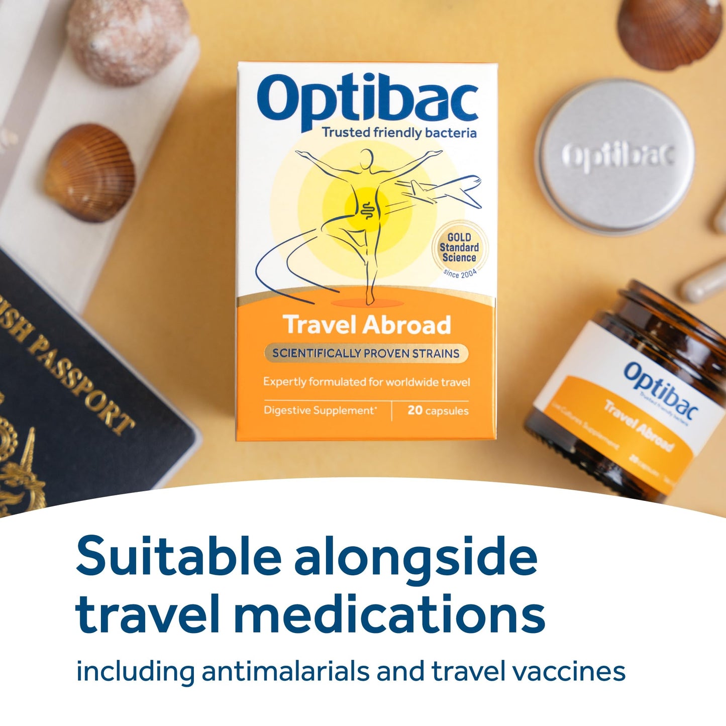 Optibac Probiotics Travel Abroad - Vegan Travel Probiotics - Digestive Supplement with Saccharomyces Boulardii, Lactobacillus & Bifidobacterium - Most Trusted & Recommended Brand - 20 Capsules