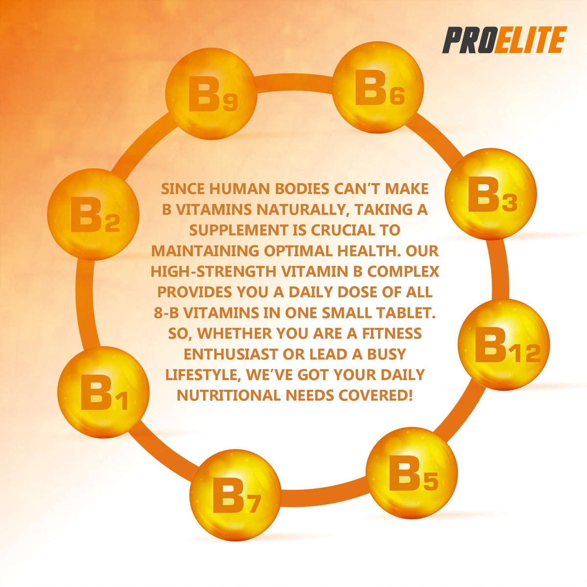 Vitamin B Complex - 120 High Strength Tablets - All 8 B Vitamins B1 - B2 - B3 - B5 - B6 - B12, Biotin, Folic Acid - Reduction of Tiredness & Fatigue PROELITE