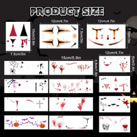 HOWAF 15 Pcs Halloween Face Tattoos, Clown Face Sticker, Vampire Blood Scars Temporary Tattoos Stickers for Halloween Costume Women Men