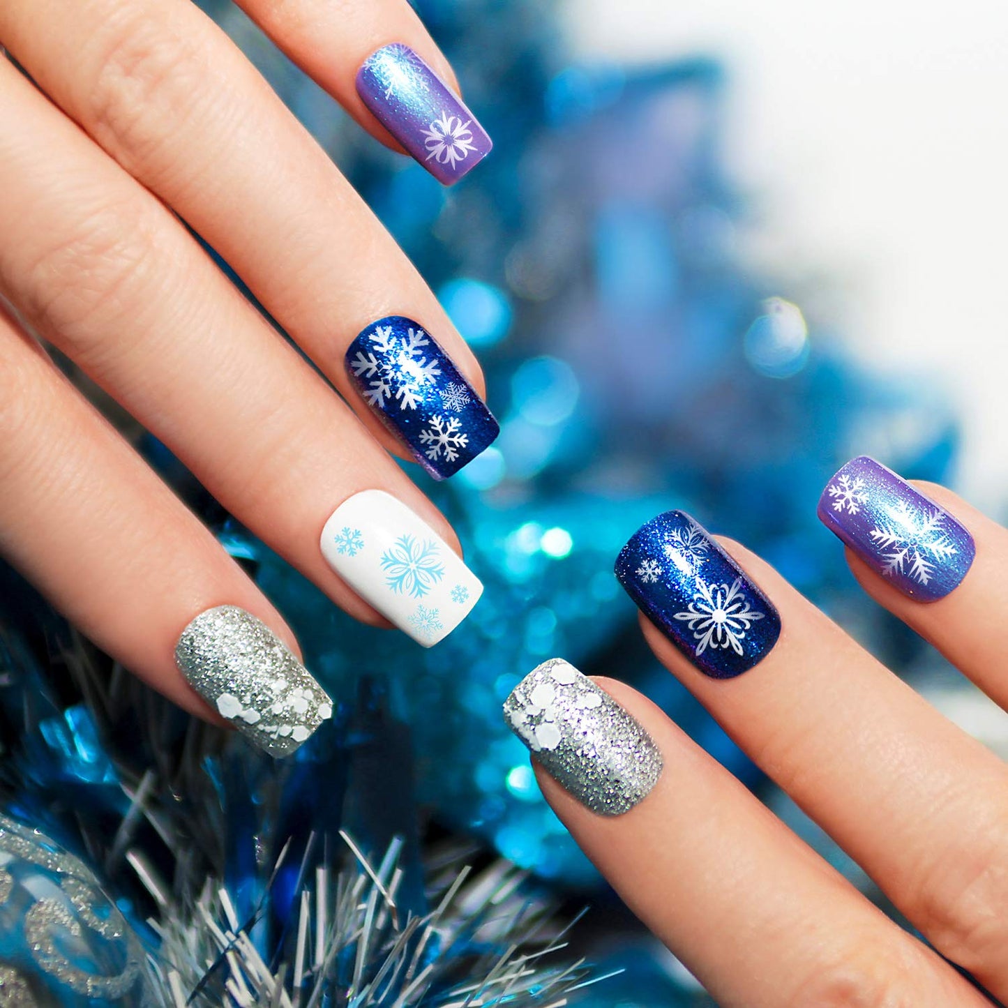 Whaline Christmas Nail Art Plates Santa Reindeer Snowflake Image Stamp Templates Stamping Kit - 6 Manicure Stencils Tool Set with 1 Polish Stamper and 1 Scraper by Salon Designs