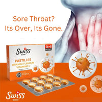 Swiss Bork SWISS BORK Orange & Vitamin C Pastilles — Highly Effective to Provide Sore Throat Relief — Ideal Pastille to Get Rid of Throat Inflammation, Dry and Phlegmy Cough (16 PCS)