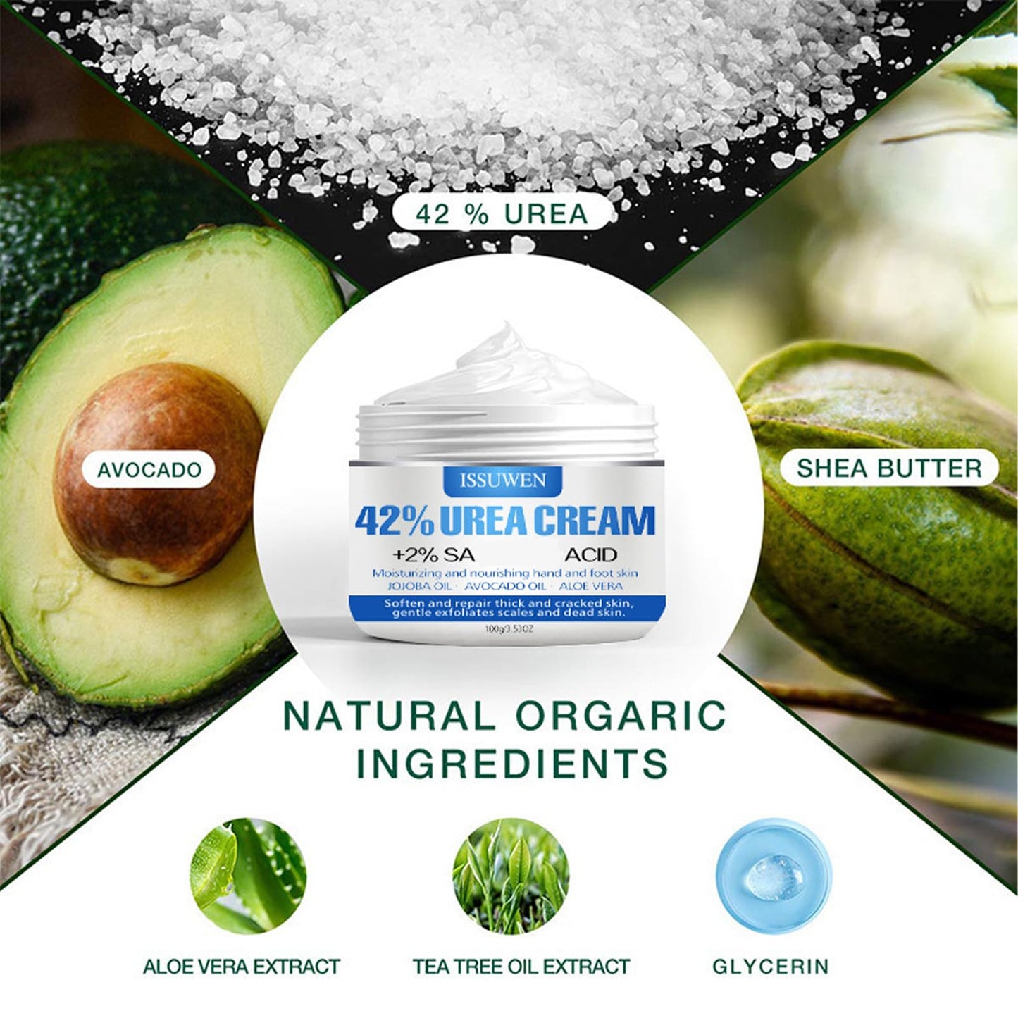 Shengqialun Urea 42% Foot Cream, Foot Cream for Cracked Heels and Dry Skin, Cracked Heel Repair Cream for Feet and Hand, Urea Cream for Hand,Foot and Body Care Deep Moisturizing Callus Remover